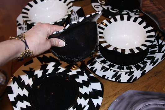 Handmade Black White 8 Place Ceramic Dish Set