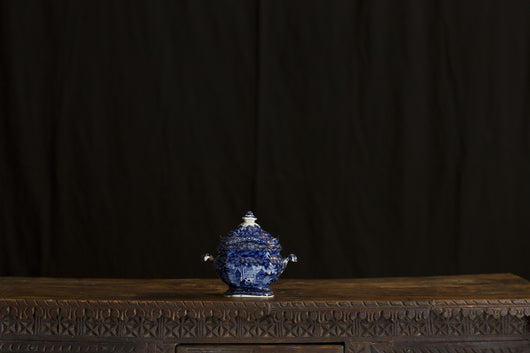 Staffordshire Sugar Bowl and Lid Flow Blue