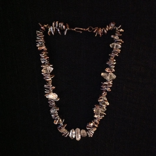 Iridized Black Pearl Flakes and Rock Crystals