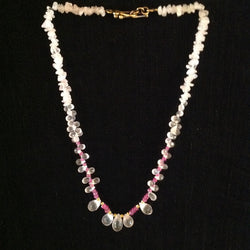 Sapphires Rose Quartz and 24k Gold Necklace