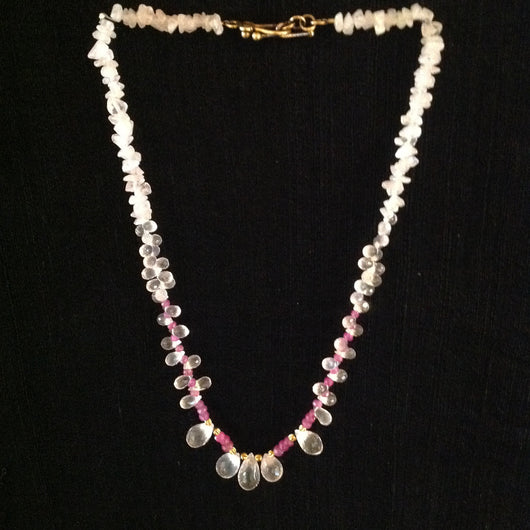 Sapphires Rose Quartz and 24k Gold Necklace