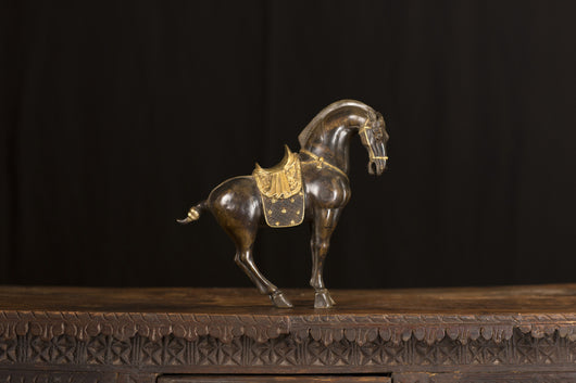 Chinese 24k Gold Gilt Bronze Horse Statue