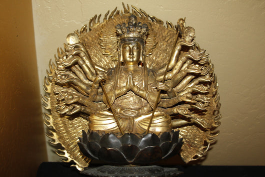 Thousand Arms Kwan Yin Statue 24k Gilt Gold