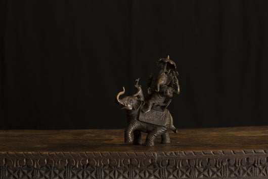Ganesha on Elephant Purple Bronze Statue