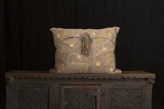 Antique Linen Hand Stamped Pillow