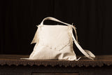 Cream Leather Bag with Rhinestone Fringe