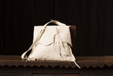 Cream Leather Bag with Rhinestone Fringe