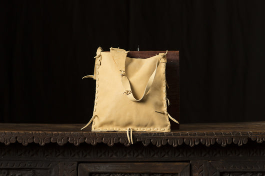 Tan Leather Bag with Zebra Button