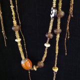 African Trade Beads Amber Spotted Bone Lariat Necklace
