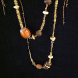 African Trade Beads Amber Spotted Bone Lariat Necklace