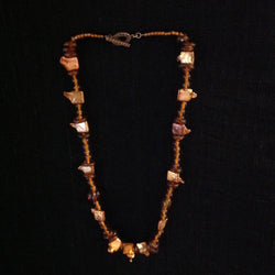 Coppery Square Pearl Necklace Amber Rounds Rings