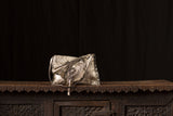 Gold Metallic Black Leather Bag & Inside Pouch